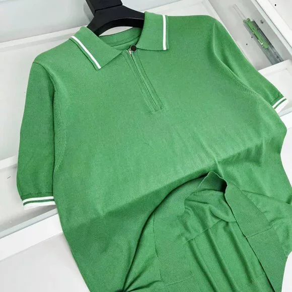 Kiton Green Zipper Polo Shirt